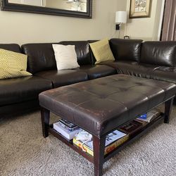 Leather Couch L Shape  + Ottoman 