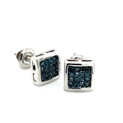 10k White Gold Blue Diamond Earrings Small Square Done Cluster 132452 1