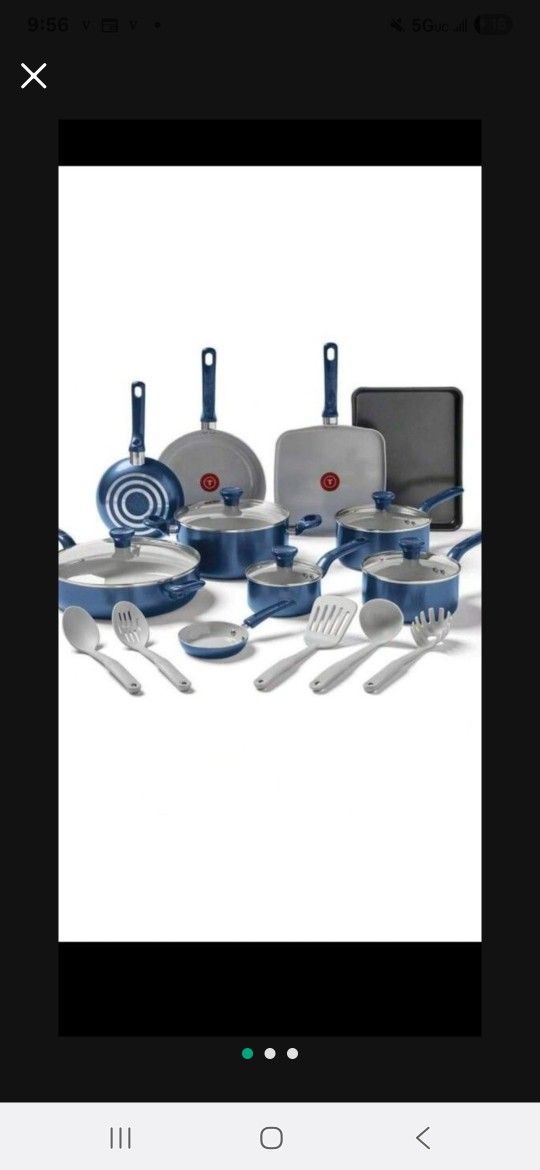 Tfal The Easy Care Ceramic, 14 Piece Pots And Pans Cookware Set, Electric Blue