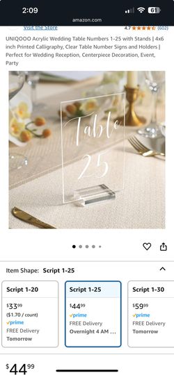 Table Numbers 1-25