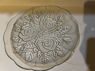 Clear Glass Plate with Embossed Rose Design