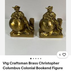 VINTAGE CRAFTSMAN CHRISTOPHER COLUMBUS COLONIAL BOOKENDS FIGURE BRASS