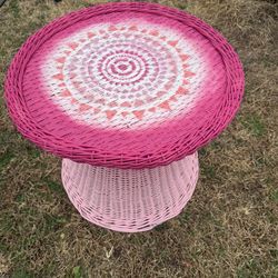 Vintage Wicker Colorful Boho Patio Table 