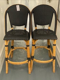 Set of 2 Sika-Design Handmade Rattan Counter/Bar Stools – Black & Natural