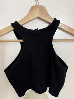 Black Ribbed Cut-Out Crop Top