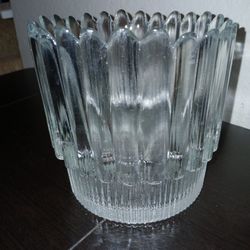 Heavy Art Glass Ribbed Ice Bucket 
