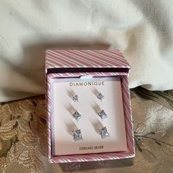 Brand New Set Of 3  Pairs Of Sterling Silver Earrings 