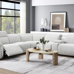 6 PC BEIGE POWER RECLINING SECTIONAL W/POWER HEADREST