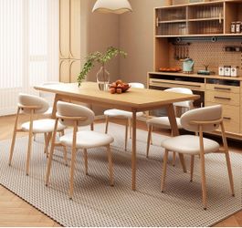 Set of 4 mid century Dining chairs faux leather seat and oak metal legs