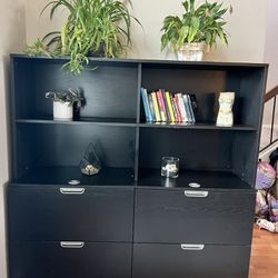 Dark Wood Locking Cabinet And Shelves 