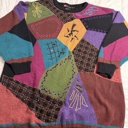 I.B.‎ Diffusion Vintage 90’s Women’s Multicolor Knit Sweater Artsy Beaded Size3X