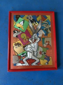 Vintage 1990s Looney Tunes “Magic Effects” Foil Art – Bugs Bunny & Friends, Framed w/ Easel Back