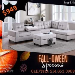 Gray Cupholder Reversible Sectional With Ottoman 