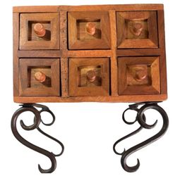 Balinese Wooden Jewelry Box Has 6 Distinct Pull Out Drawers on Wrought Iron Legs