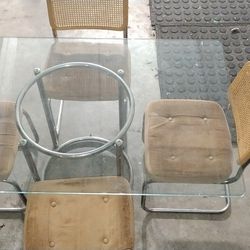 Vintage Glass Dinner Table With Chairs