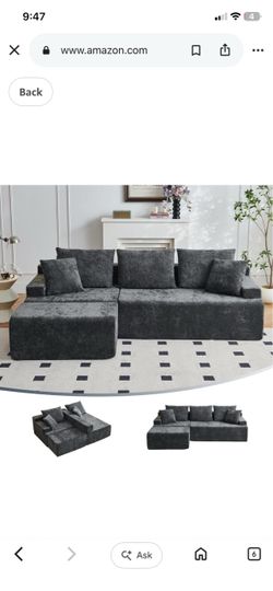 90.6" Sectional Boneless Couches, Modern L-Shape Cloud Couch with Chaise, Memory Foam Modular Sectional Sofas for Living Room, Sofa in A Box, No Assem