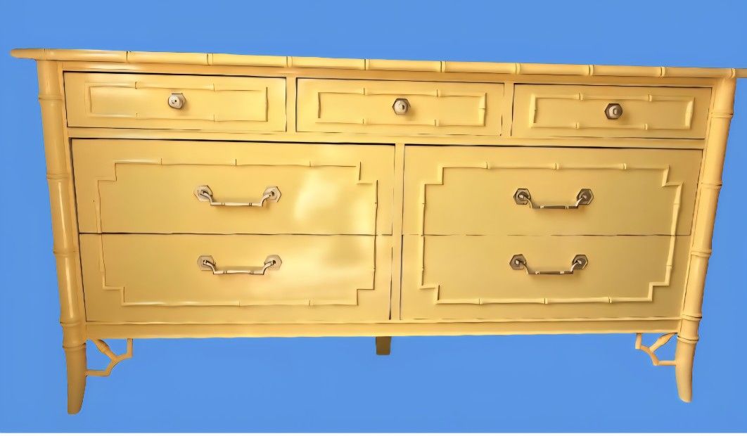 Vintage faux bamboo 7 drawer Thomasville allegro dresser credenza