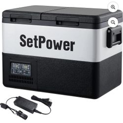Setpower PT35 12V Portable Car Refrigerator Freezer with AC Adapter, 37 Quart Dual Zone Outdoor Fridge, 0℉-50℉, Separate Temperature Control, 3-Year W