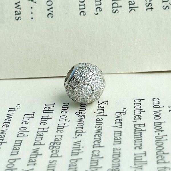 Soccer Ball Charm Bead with Full Diamond Pave, Sparkling Sports Design, Fits Pandora Bracelets