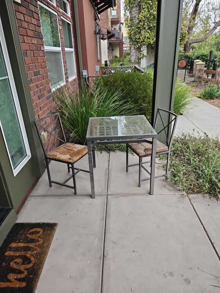 Outdoor Glass Table With Two Chairs