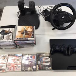 Play Station 3 With 30 Games Wheel PS3