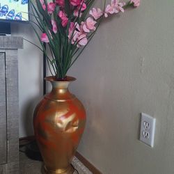 Metal Vase With Flowers 