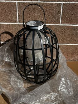 (2) 2019 Hampton Bay Metal & Glass Lanterns New