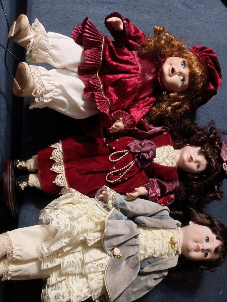 3 Vintage Porcelain Dolls