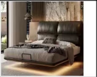 Modern Platform Bed with Upholstered Headboard