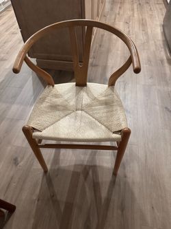 4 Wishbone Style Dining Chair with Woven Seat