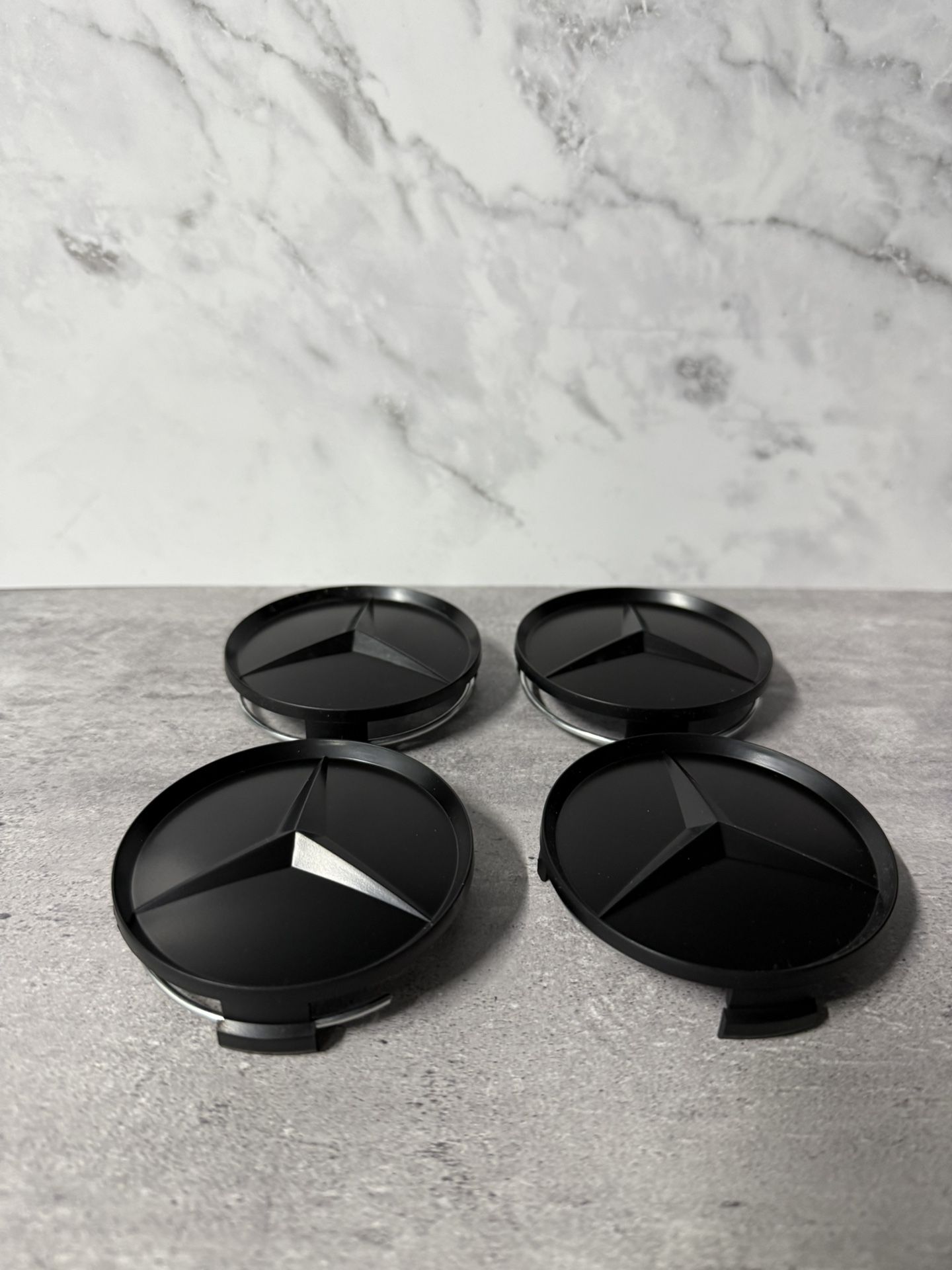 4x Mercedes Benz Center Caps All Matte Black 2.95Inch/75mm Fits Most Models