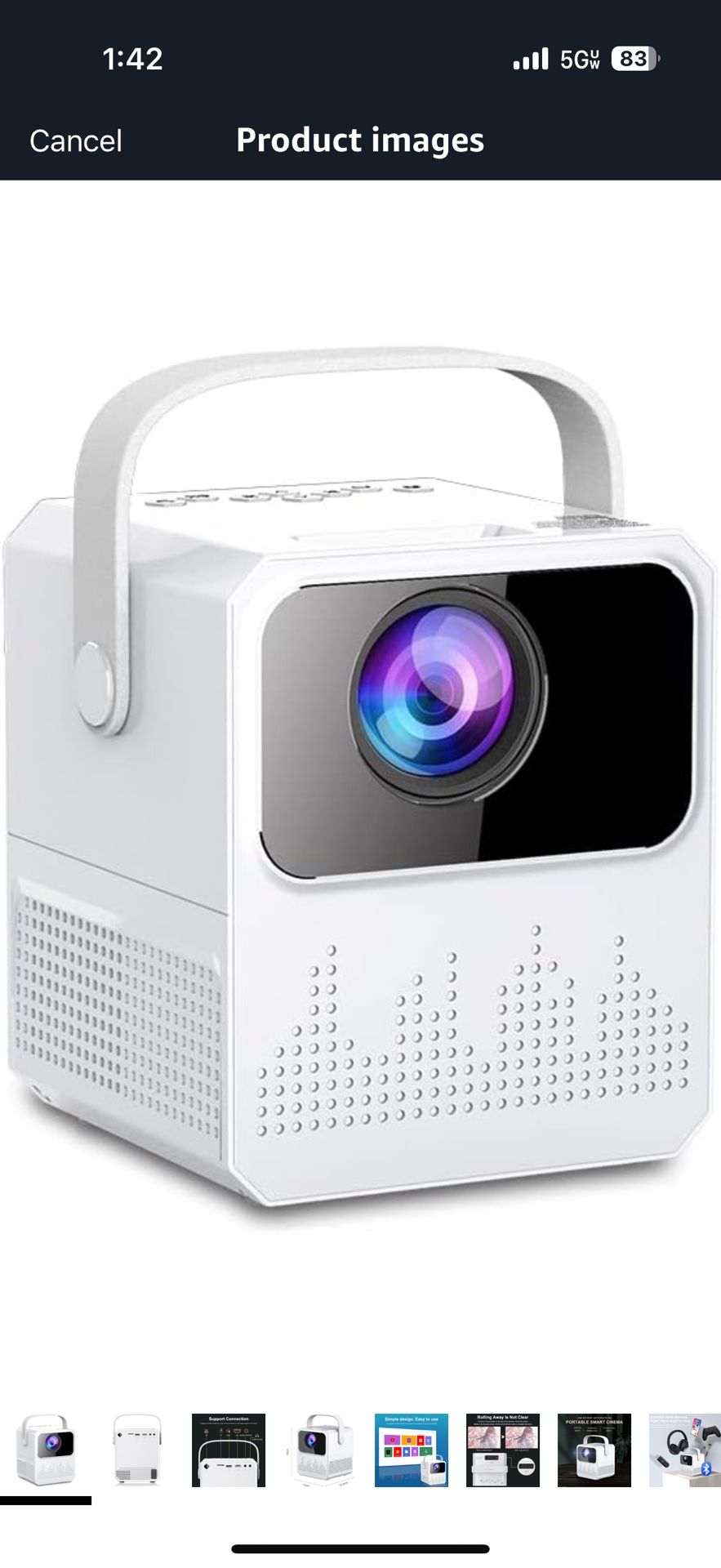 Mini Projector, Portable Projector, 4K Support, Full HD Outdoor Movie Projector, Wired Screen Sync Projector, Motorised Focus Correction Function, Com