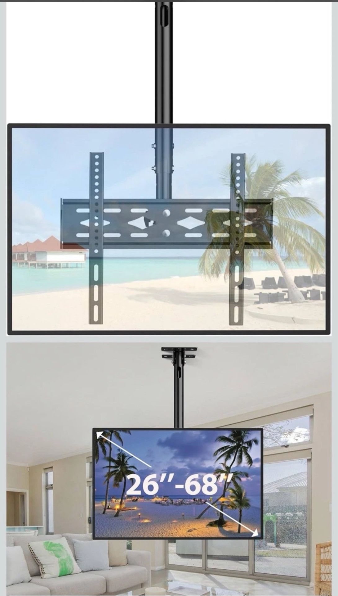 Ceiling TV Mount for 26-68inch Flat Screen Displays, Adjustable Ceiling TV B...
