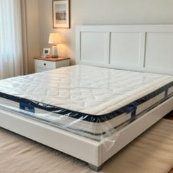 Brand NEW KING Size Bed Platform Bed White With Mattress Included 