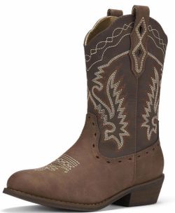 Rollda Kids Cowboy Boots Western Round Toe Cowgirl Boots for Boys Girls, 7