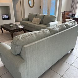 2 Pc Large Sofa Set – Light Ocean Fabric – Modern/Contemporary Living Room Set