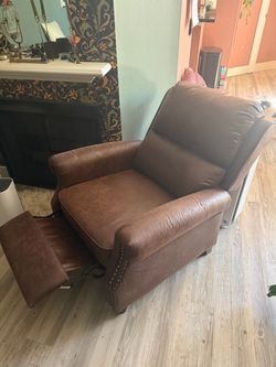 Brown Leather Recliner Chair with Nailhead Trim
