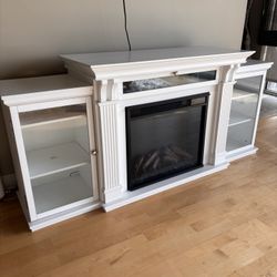 67 inch White tv Stand with fireplace With Storage 