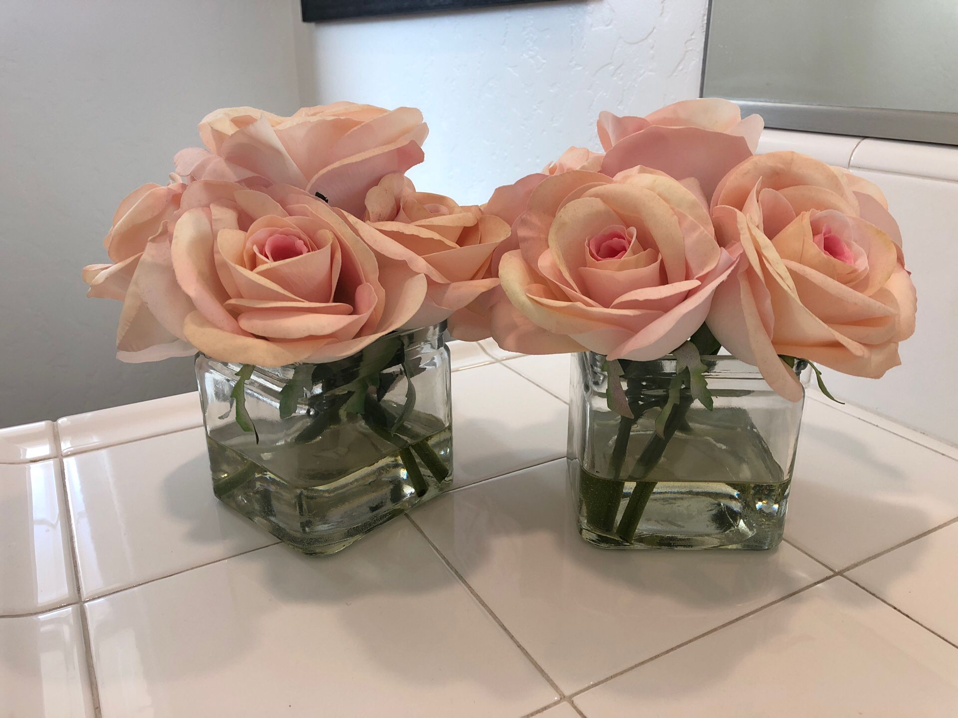 Set of Fake Pink Flowers In Vase