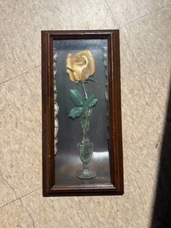 Framed Yellow Rose Painting