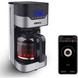 Smart Coffee Maker, 1.5L Drip Filter Coffee Machine Easy Programmable Connectivity with APP Alexa Glass Carafe Reusable Filter Anti-Drip Function Boil