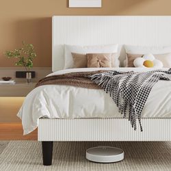 Used Queen White Bed Frame with Adjustable Headboard – Mattress Available