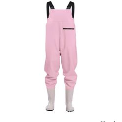 Fly Fishing Female Chest Waders, Adults Windbreaks Waterproof Chest Waist Foot Overall Wader Pants with Pocket Boots, PVC High Strength Waders for Hun