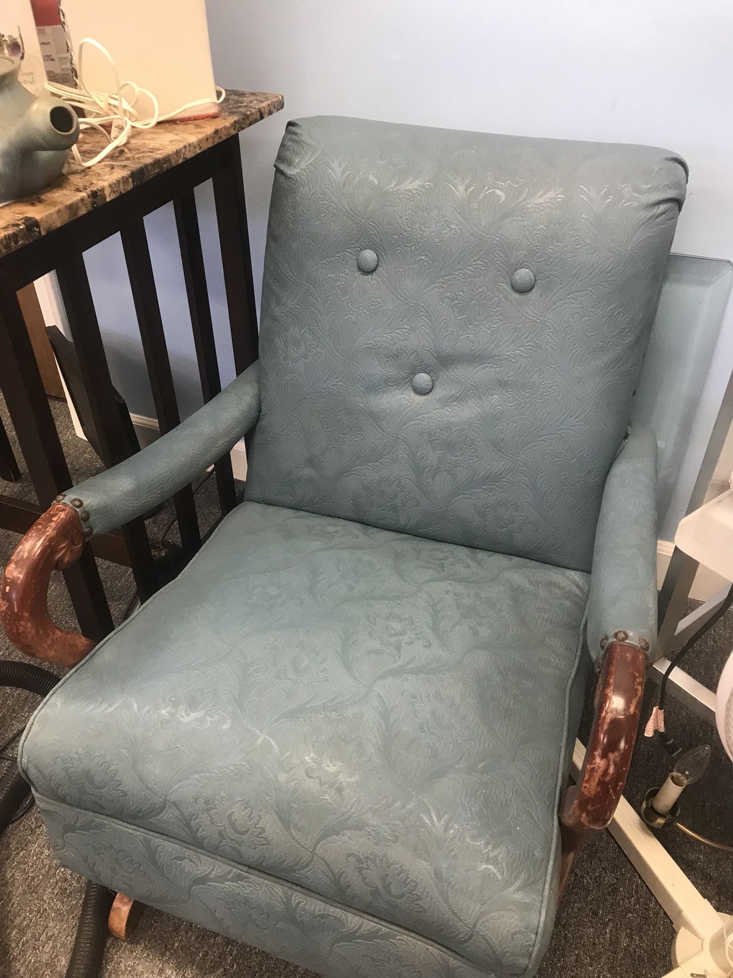 Antique Blue Leather Chair