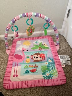 Bright Starts Pink Palms Baby Activity Gym Play Mat 31.3” – Like New