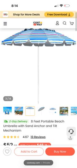 8 Ft Portable Beach Umbrella with Tilt