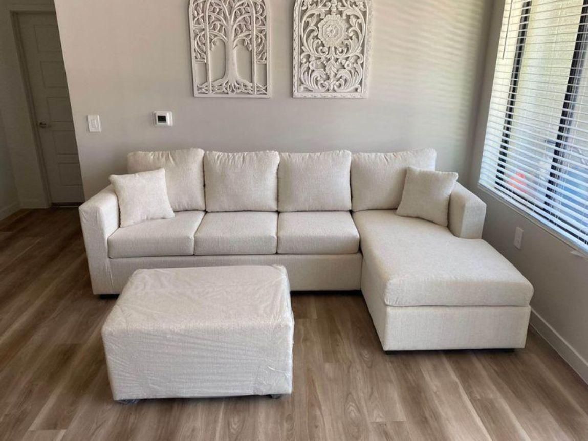 Brand New Cream Sectional With Free Ottoman