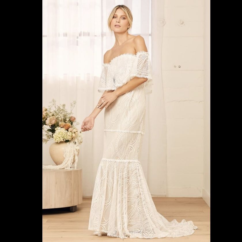 Lulus In My Life White Lace Off-the-Shoulder Mermaid Maxi Dress, S