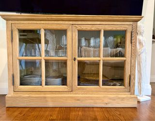 Light Oak Wood Glass Door Display Cabinet ( Restauration Hardware)