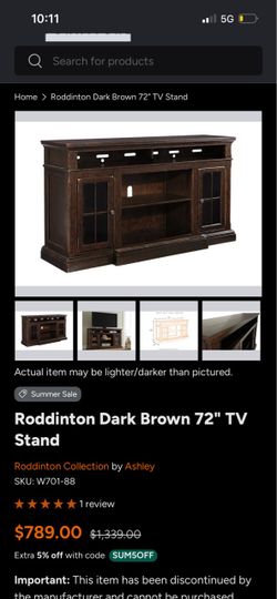 Ashley Roddinton Dark Brown 72" TV Stand $350
